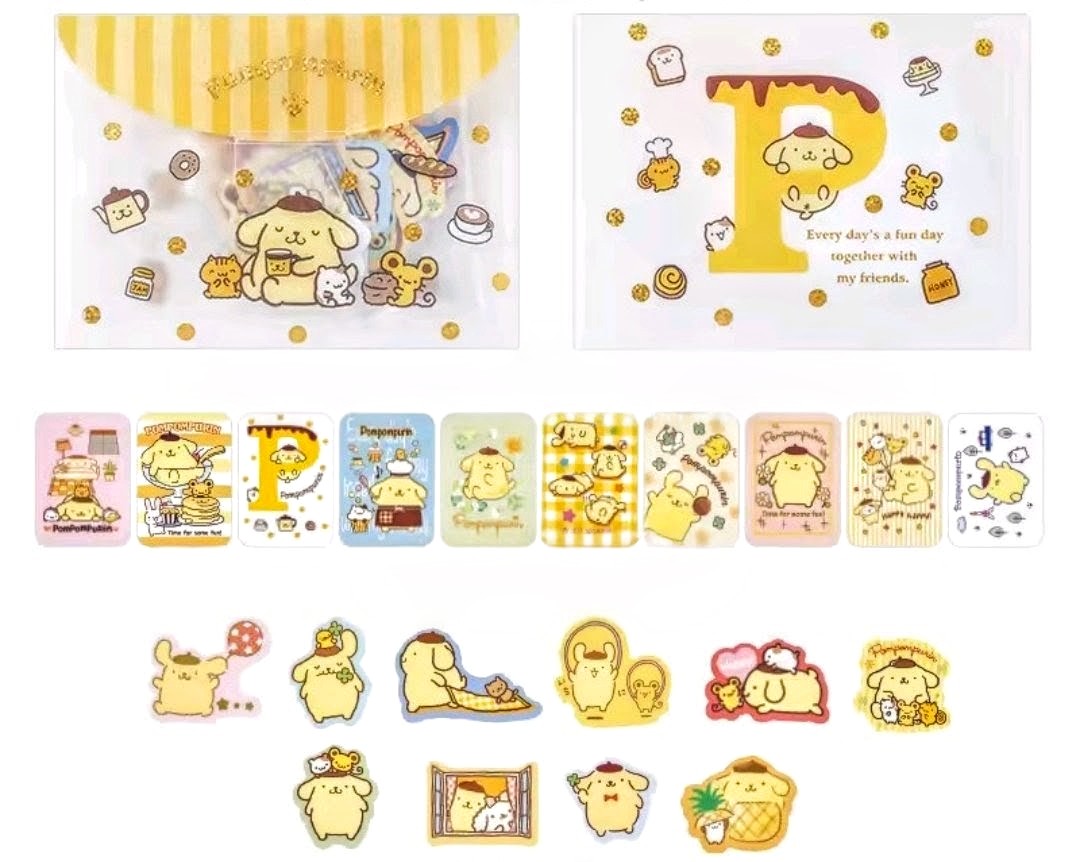 Pastel die-cut flake sticker set with cute animal characters and small icons