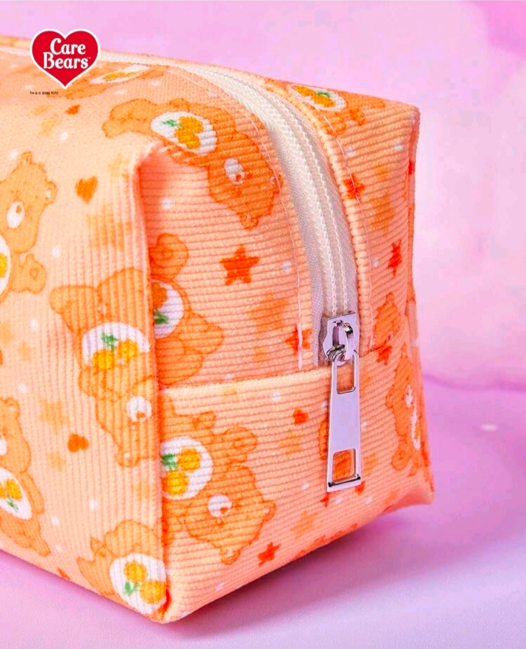 Care Bears orange corduroy makeup organizer bag, zipper, bear print
