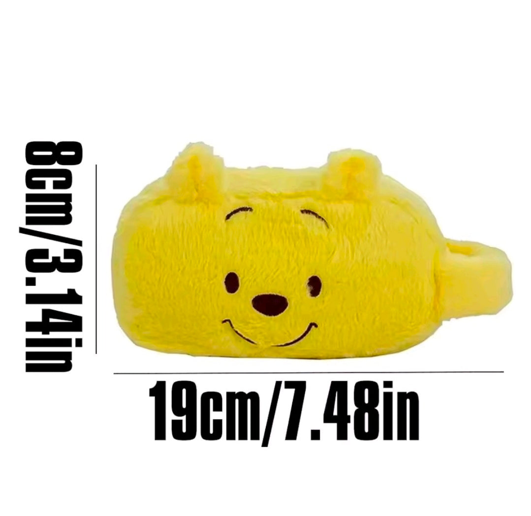 Winnie the Pooh plush zipper pouch with embroidered face and small handle