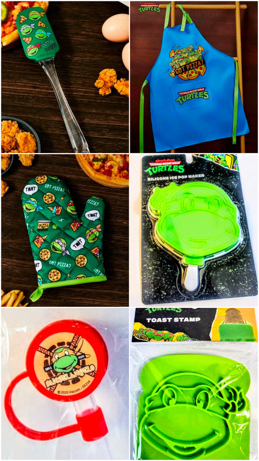Teenage Mutant Ninja Turtles green toast stamp and pizza-themed kitchen accessories set