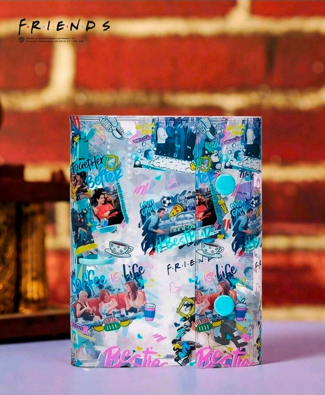 6-ring sticker binder planner with blue collage graphic cover