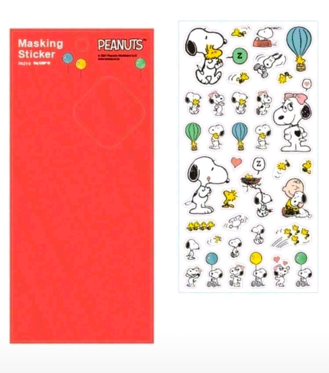 Peanuts masking sticker sheet with Snoopy and Charlie Brown character sticker set