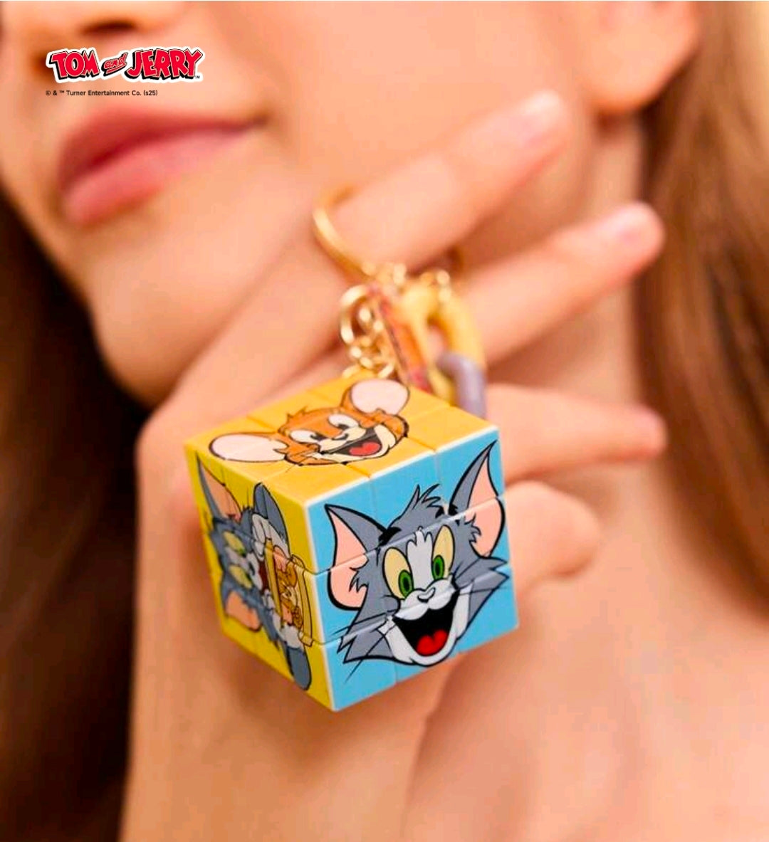 Tom and Jerry Mini Rubiks Cube Keychain Licensed Turner 6 Sided Puzzle Charm Kawaii Collectible Bag Clip