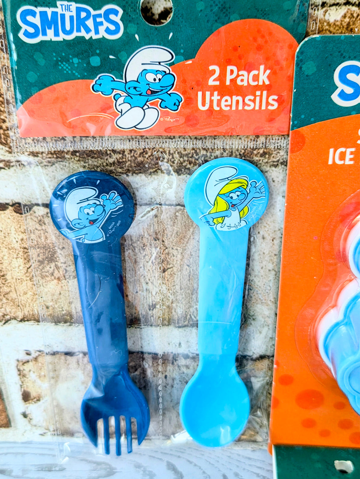 Smurfs 2-pack blue plastic utensils set with character graphics