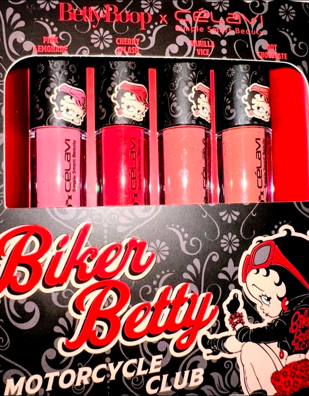 Betty Boop Celavi Biker Betty 4-Piece Lip Stain Set 4 Shades
