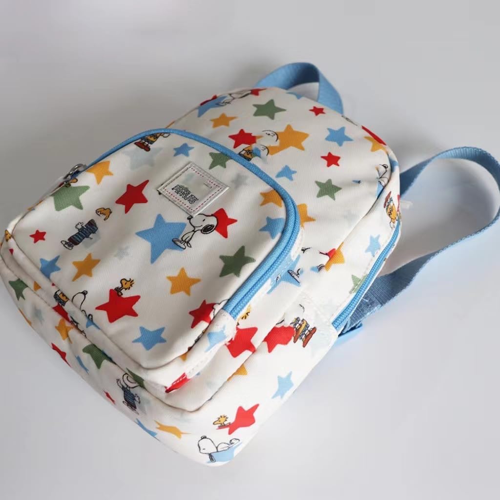 Kids mini backpack, star print with character scenes, front zip and side carry handle