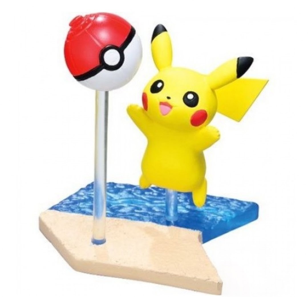 Pikachu mini figure with beach ball on a seaside base