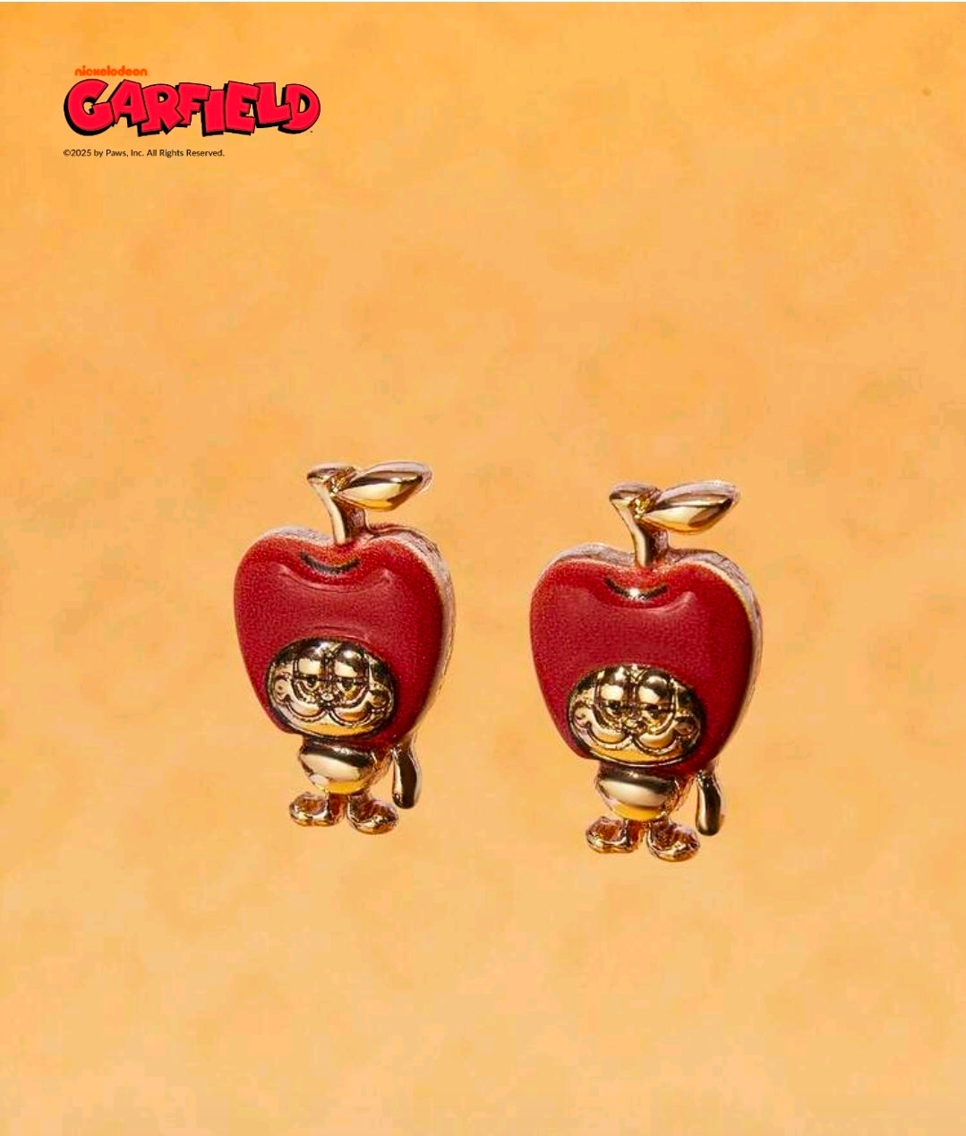 Garfield in Apple Gold Tone Enamel Stud Earrings NEW