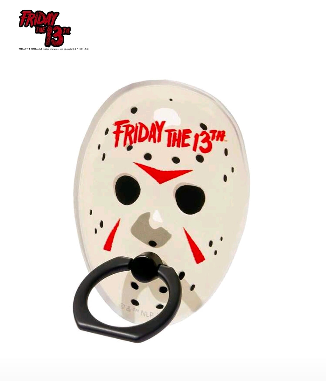 Acrylic Jason mask phone ring grip with black ring stand, oval mask design