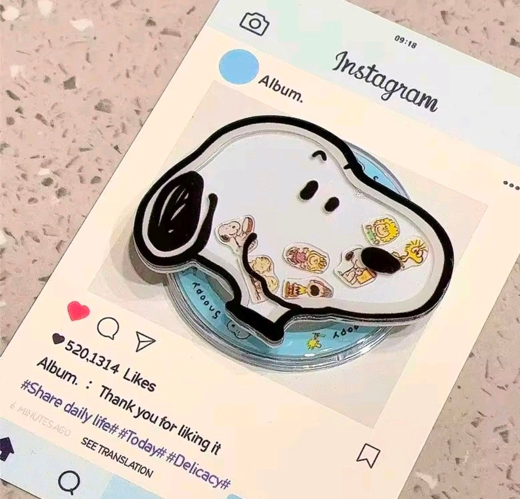 Snoopy Face Acrylic Shaker MagSafe Phone Grip Holder Peanuts Gang Floating Charms Kawaii Pop Stand