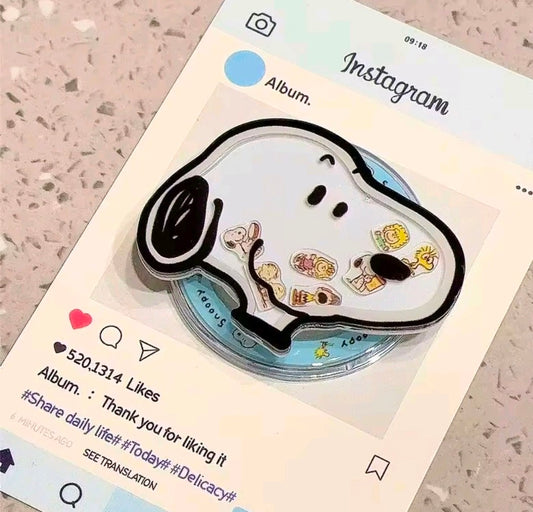 Snoopy Face Acrylic Shaker MagSafe Phone Grip Holder Peanuts Gang Floating Charms Kawaii Pop Stand