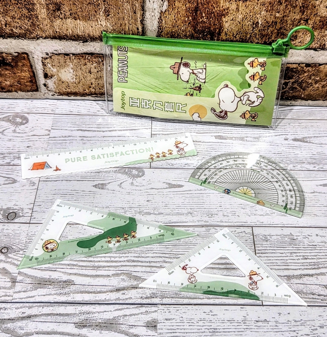Joytop Peanuts Snoopy Happy Campers Dance Party 4pc Geometry Set Ruler Protractor Set Squares Kawaii Stationery