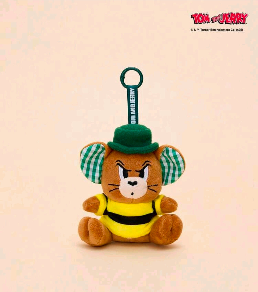 Tom & Jerry muscles mouse mini plush keychain front view with green hat and smile