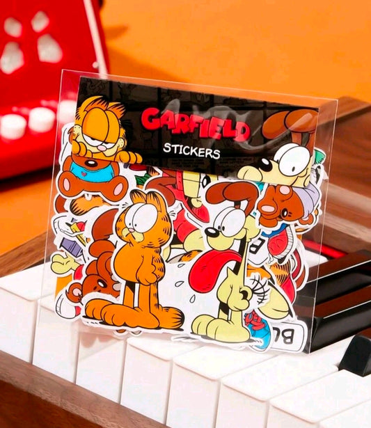 48-piece Garfield vinyl sticker pack in clear wrapper with assorted cartoon cats