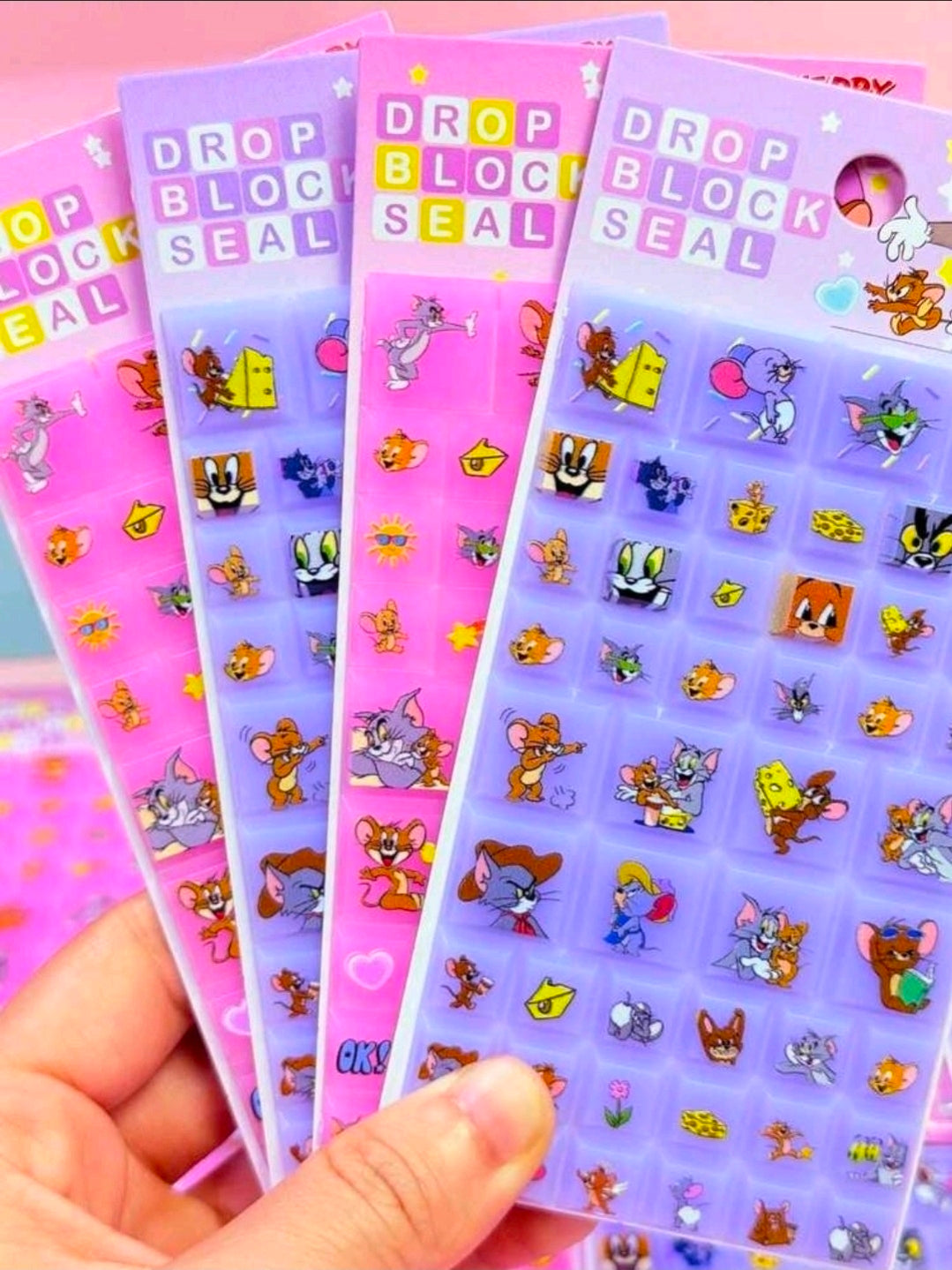 Tom & Jerry Drop Block Seal Puffy Stickers Pink or Purple Cartoon NEW