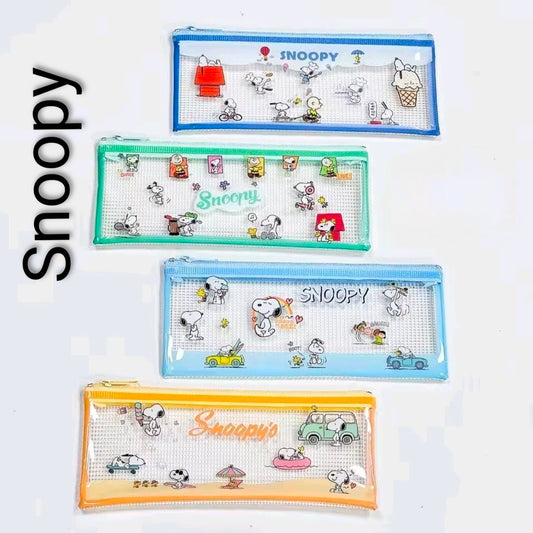 Snoopy Peanuts Joytop B6 Mesh Zip Pouch Pencil Case Clear Kawaii Stationery Bag Charlie Brown Woodstock