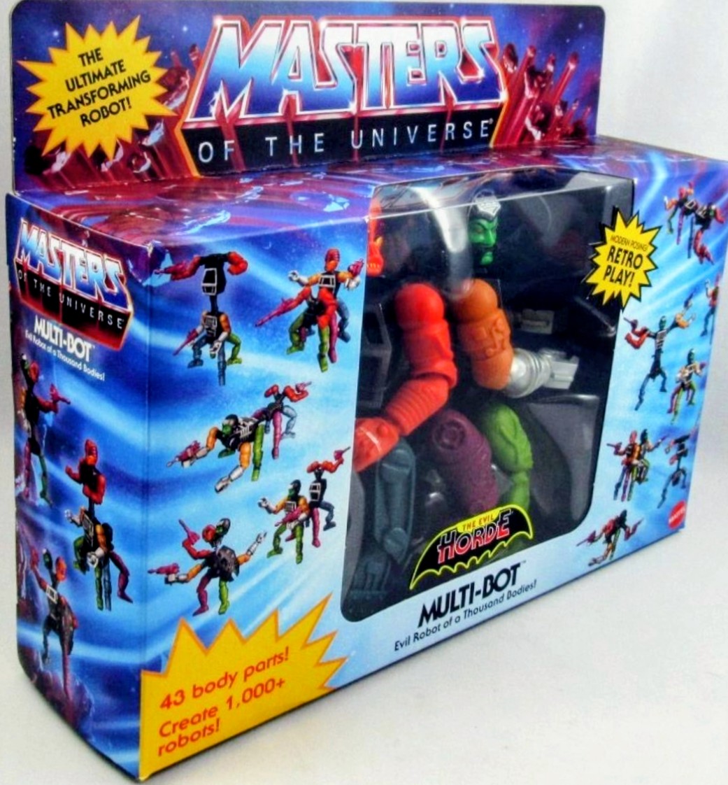 Masters of the Universe Multi-Bot packaging with clear window showing colorful robot parts