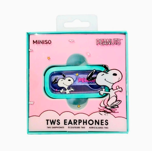 Colorful Snoopy TWS earbuds charging case box with vintage mint-green and pink art