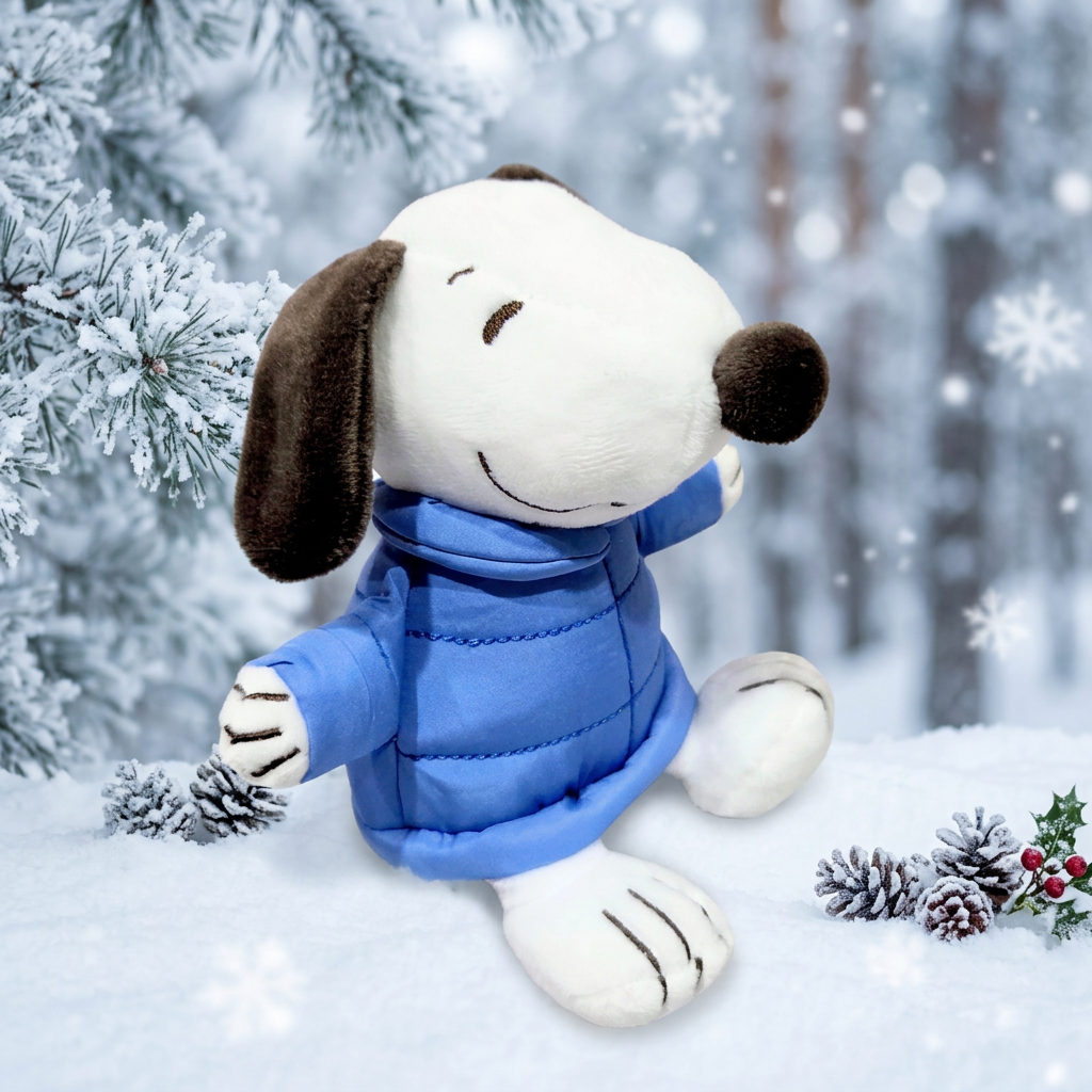 Peanuts Snoopy Mini Plush Clip Blue Quilted Puffer Jacket Keychain