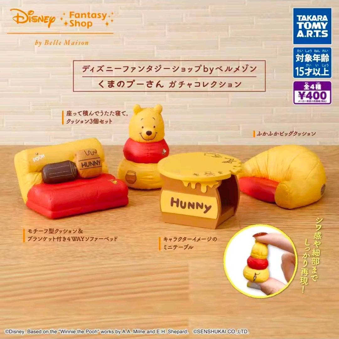Retail package of Disney Fantasy Shop mini furniture set featuring Pooh and Hunny items