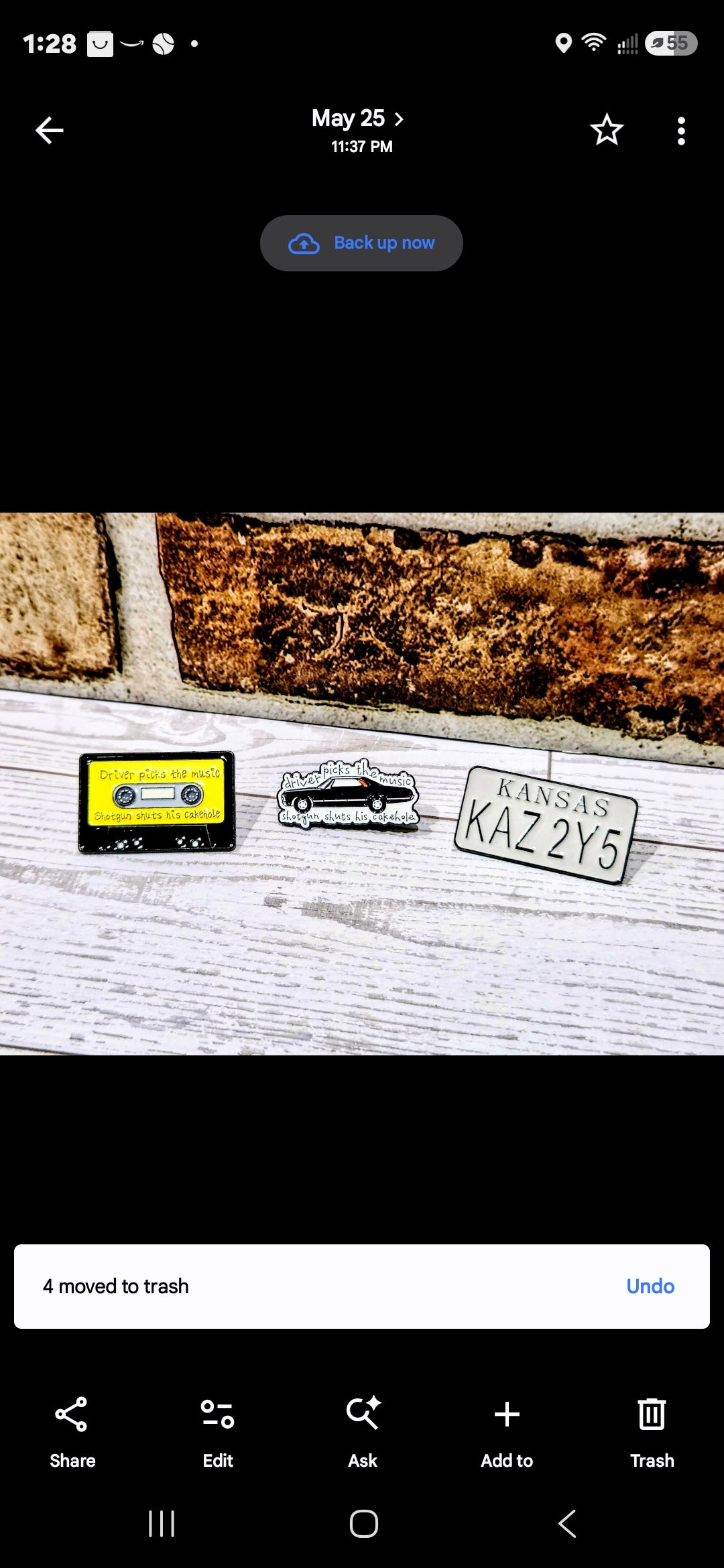 Supernatural Dean Impala Enamel Pin Set 3pc Cassette Car Kansas Plate