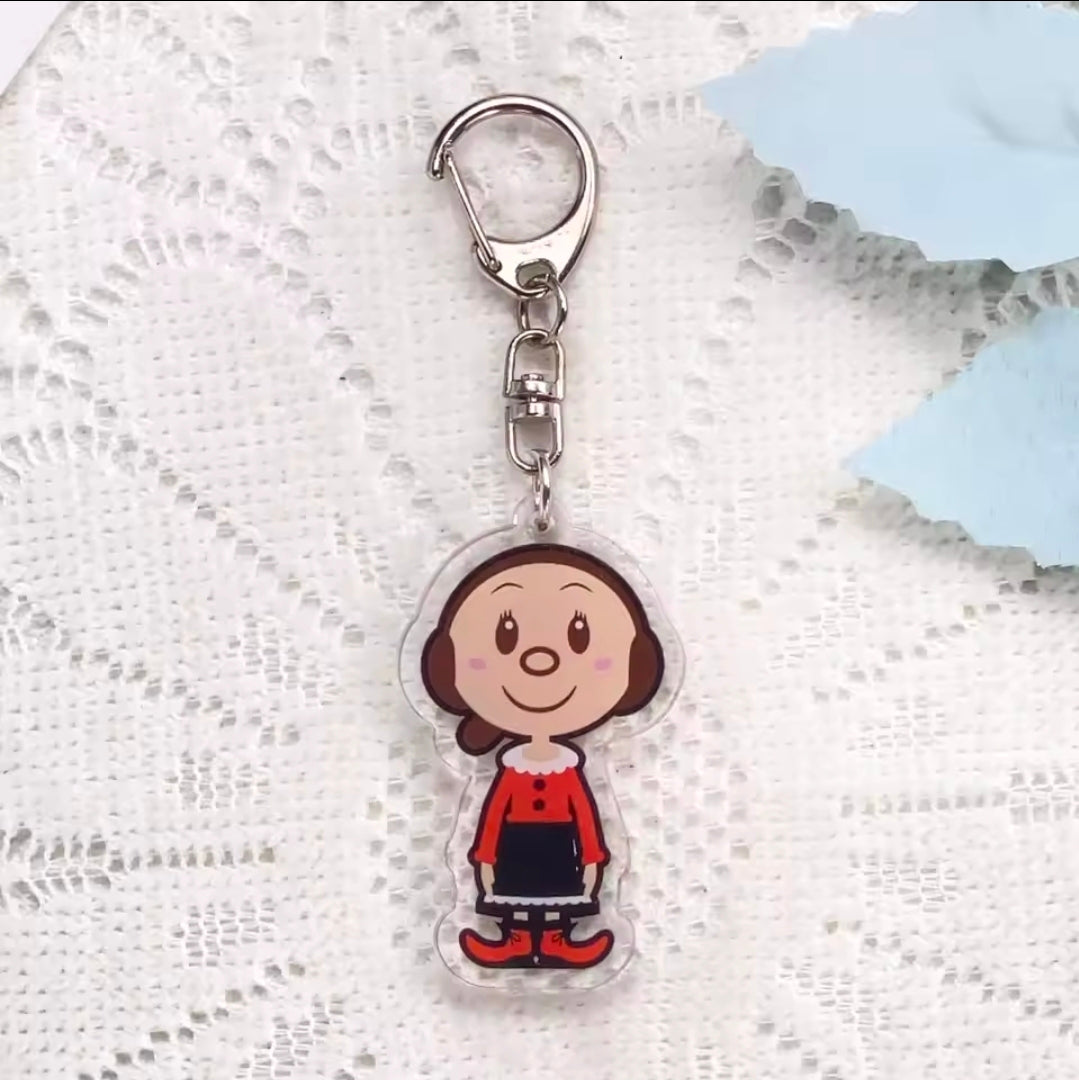 Set of 2 acrylic keychain charms: Olive Oyl character in white hat