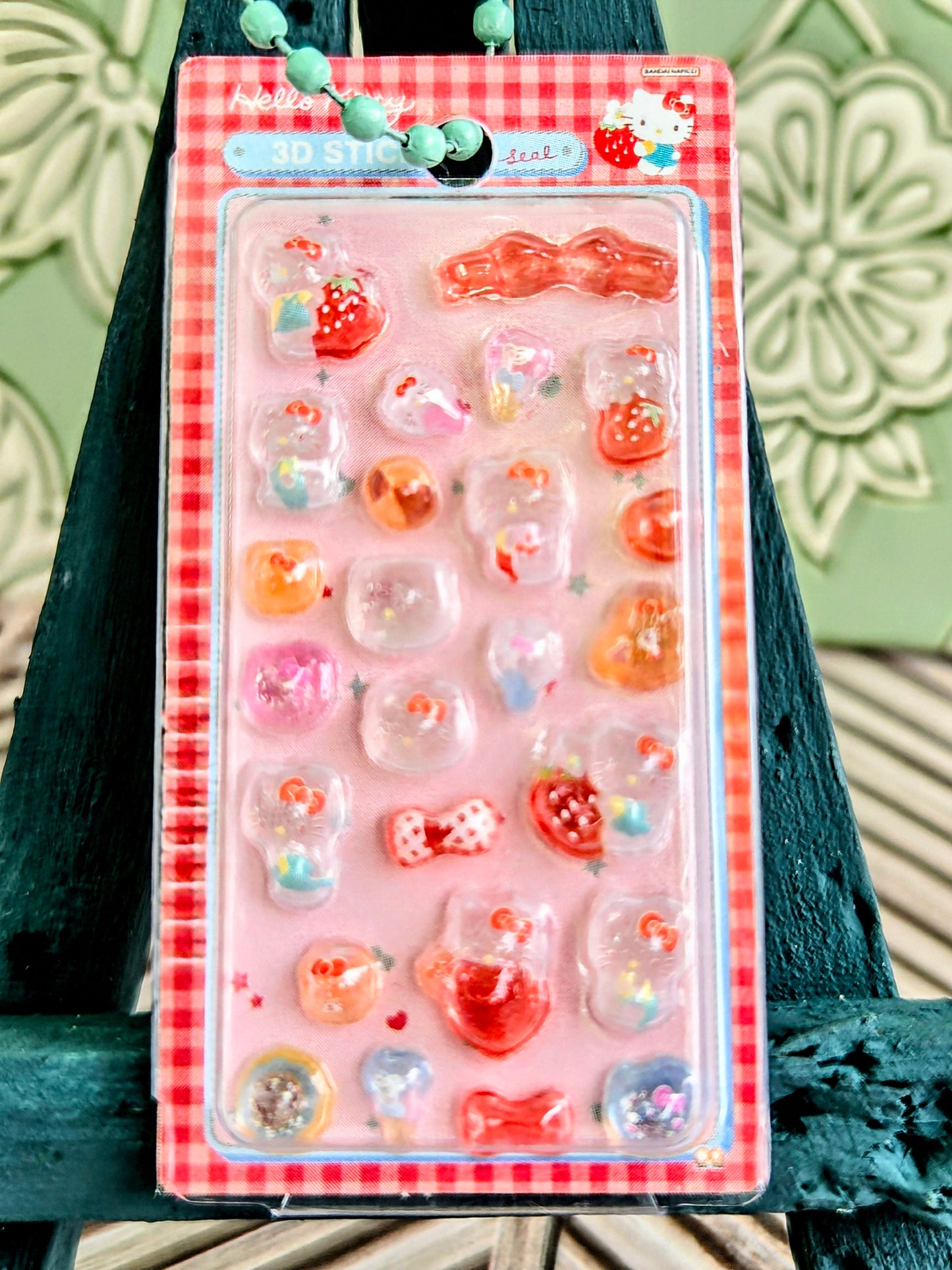 Hello Kitty 3D sticker blister pack with red-orange and pink character stickers