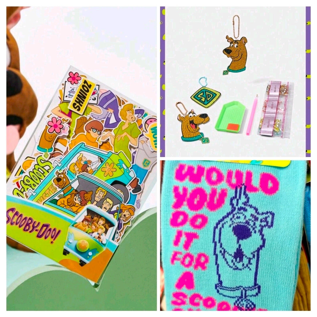 Scooby-Doo self-care bundle stickers and diamond art socks, teal with character text