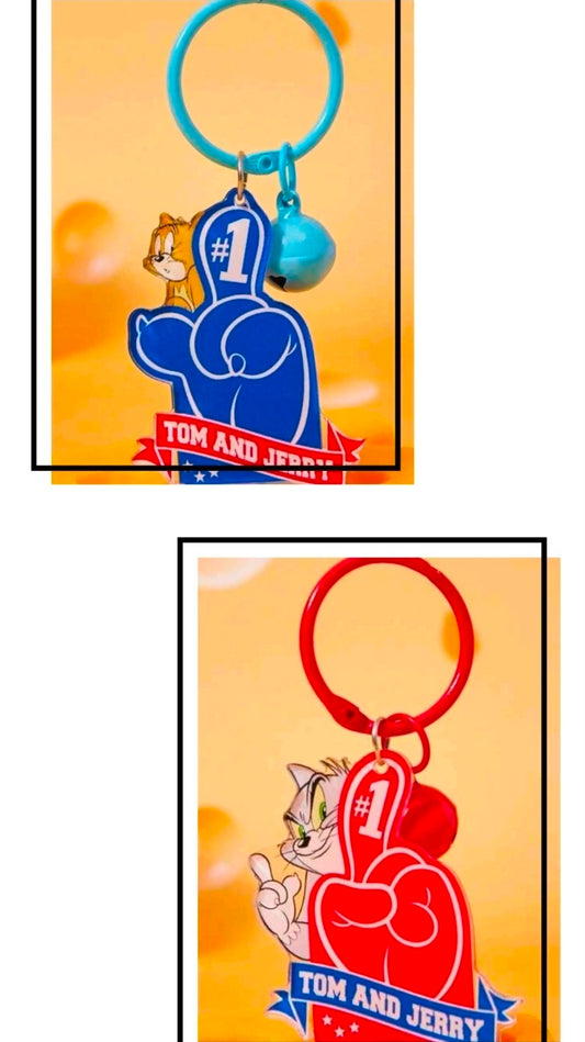 Patriotic baseball keychain set in packaging: blue and red #1 metal bell key rings