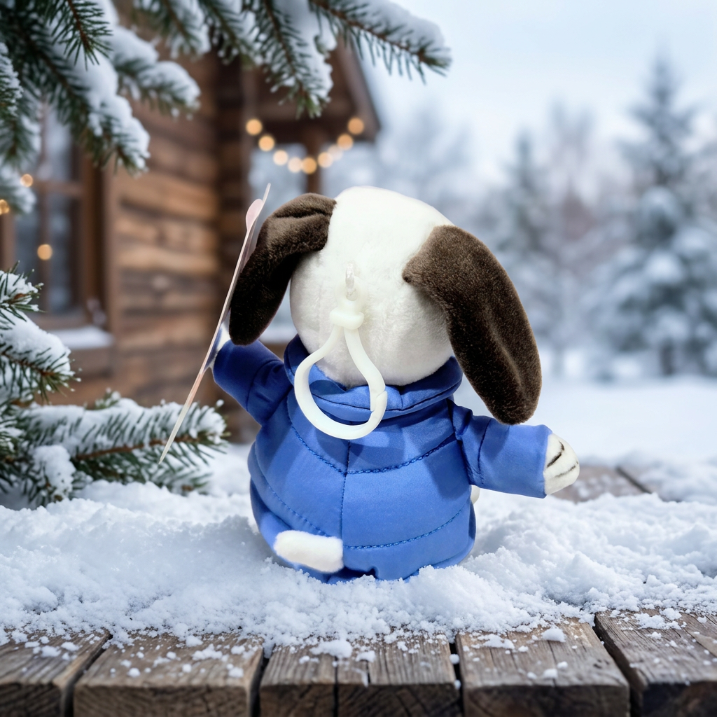 Peanuts Snoopy Mini Plush Clip Blue Quilted Puffer Jacket Keychain