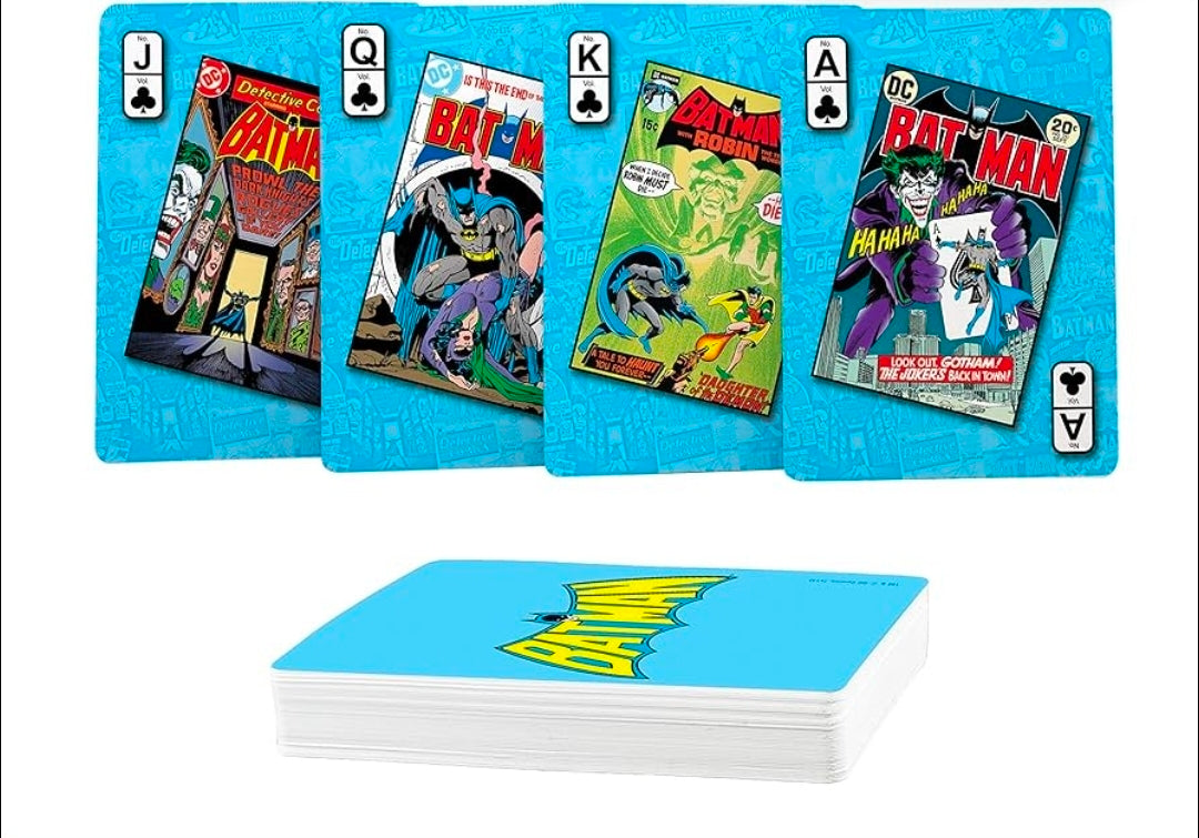 Batman playing cards deck with four card faces and a card stack