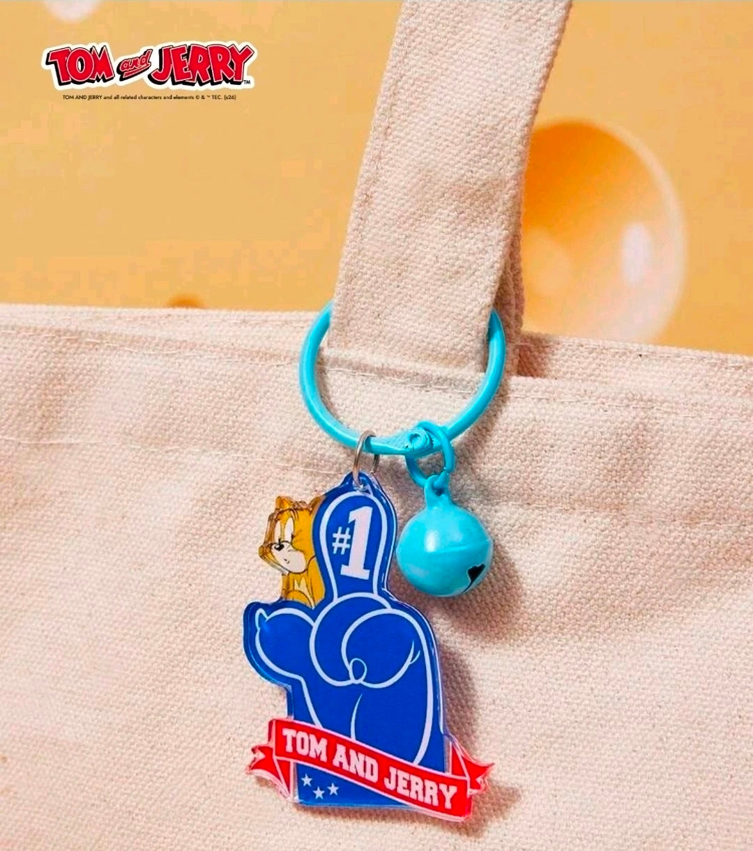 Blue #1 patriotic baseball keychain with metal bell on blue key ring
