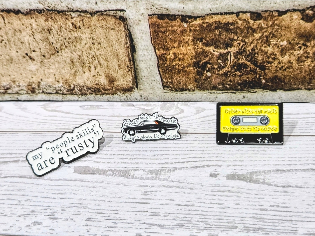 Supernatural Dean Enamel Pin Set 3pc Cassette Impala Rusty People Skills