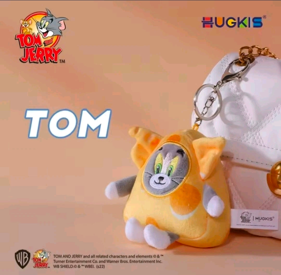 Cheese costume Tom cat plush keychain with metal ring and orange-yellow plush face