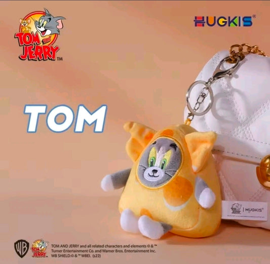 Cheese costume Tom cat plush keychain with metal ring and orange-yellow plush face