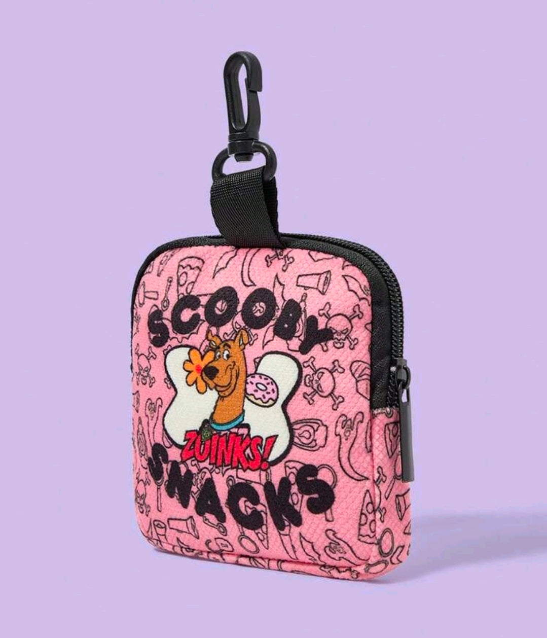 Scooby-Doo Pink Snack Pouch Coin Purse Zipper Carabiner Zuinks! 4x4x2"