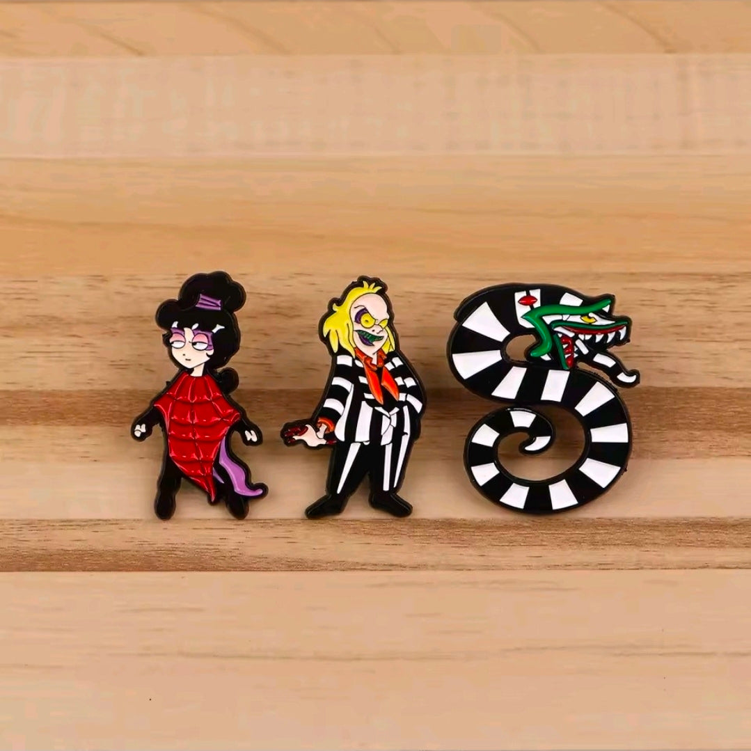 Beetlejuice Enamel Pins 3pc Set Lydia Beetlejuice Sandworm Licensed