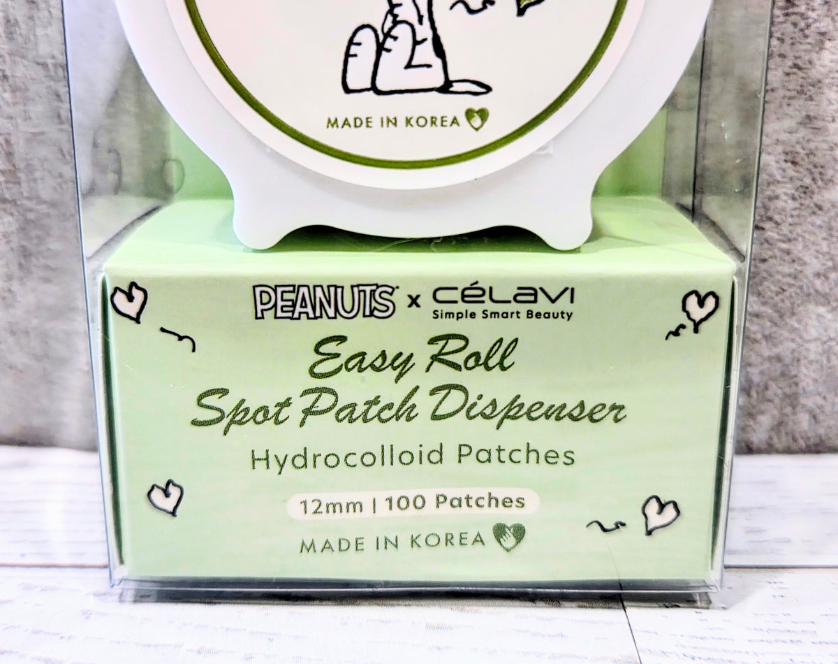 Peanuts x Celavi Easy Roll Spot Patch Dispenser, Hydrocolloid Patches 12mm 100