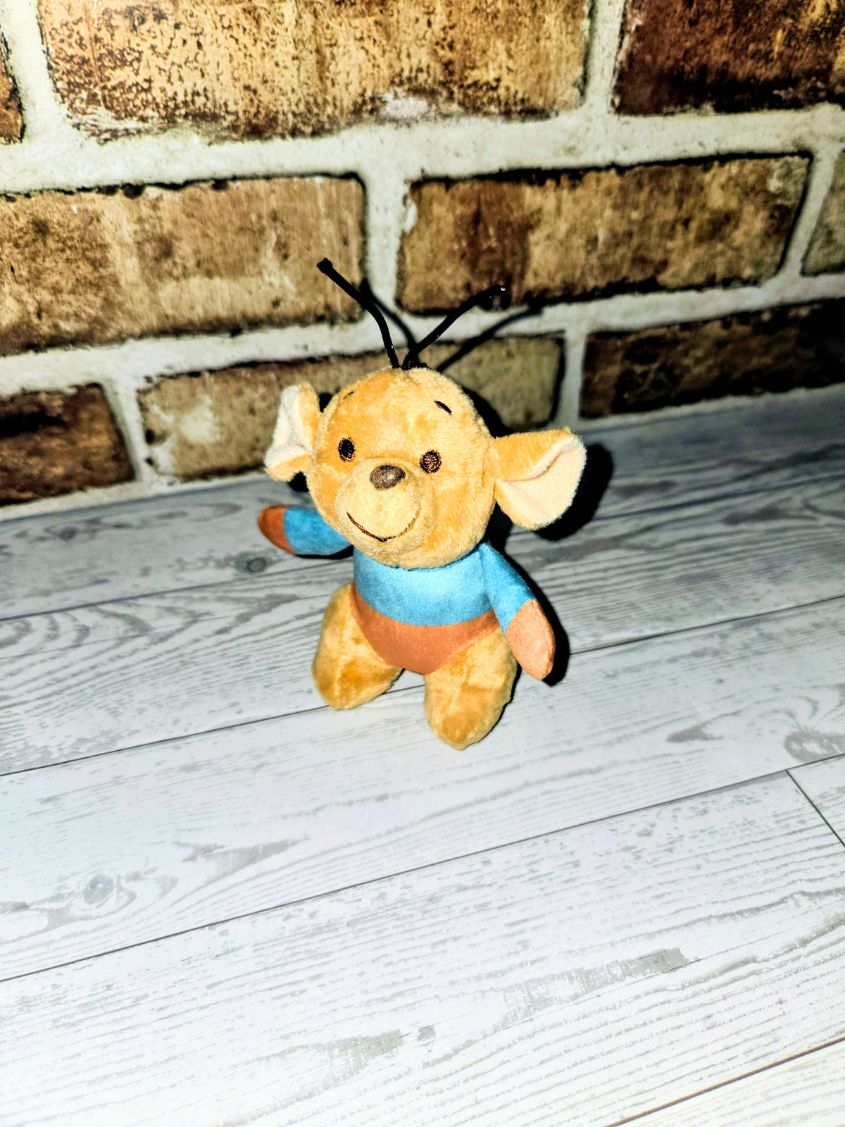 Disney Winnie the Pooh mini plush keychain, Roo in blue shirt with black hanging loop