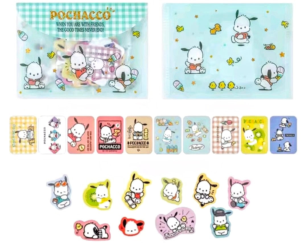 Pochacco die-cut flake stickers on cards, with multiple Pochacco character pieces