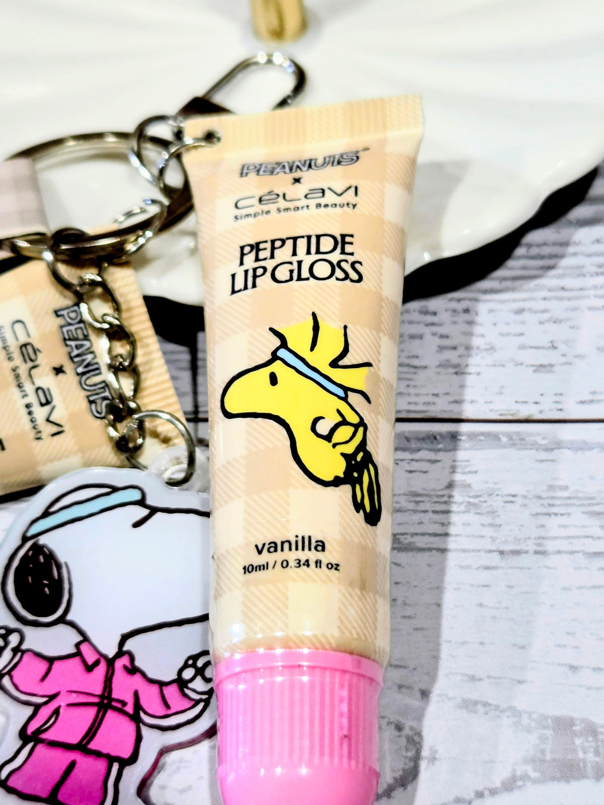 "Podium Pout" Snoopy Olympian Peptide Lip Gloss Keychain Duo Peach & Vanilla