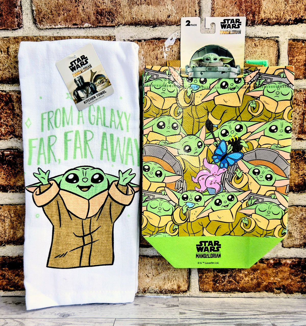 Star Wars kitchen towel and reusable pouch with Grogu character artwork