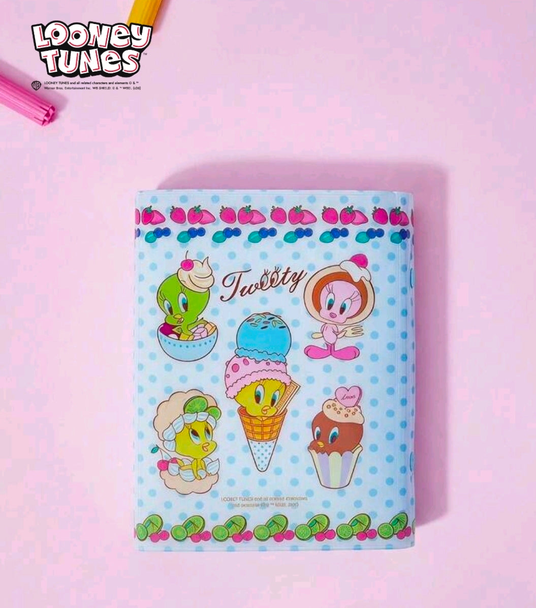 A7 6-ring planner sticker album with snap closures, blue polka dot Tweety character collage