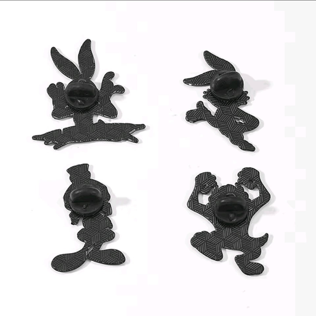 Looney Tunes enamel pin set (4 pcs) in black tone with four character silhouettes