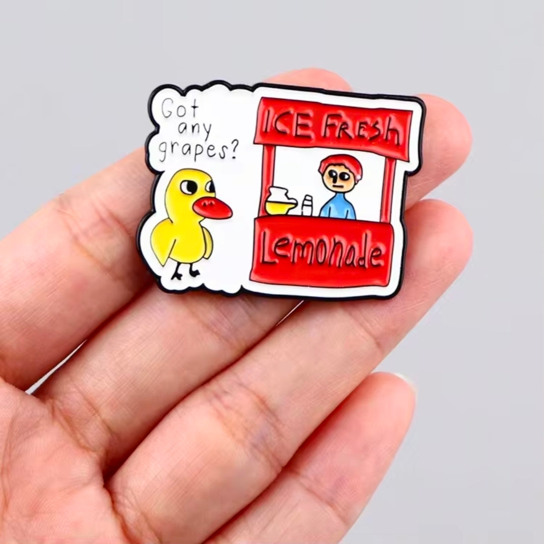 Got Any Grapes Duck Lemonade Stand Viral Meme Enamel Pin Internet Classic