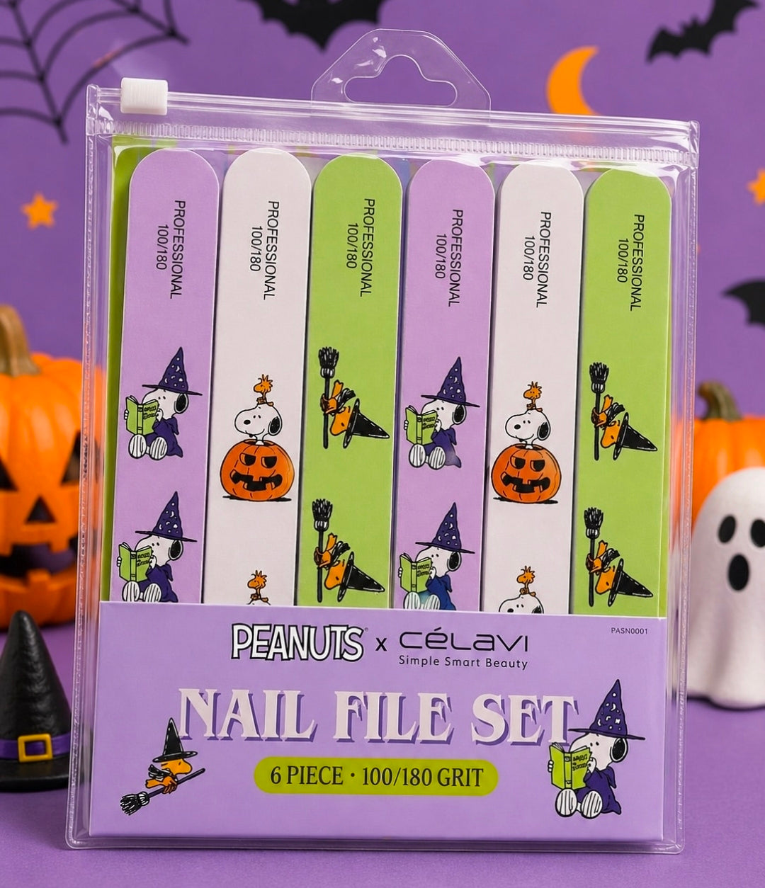 Peanuts x Celavi nail file set blister pack with 6 piece 100/180 grit