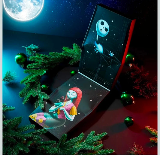 Nightmare Before Christmas advent calendar box with Jack and Sally, stationery pieces inside