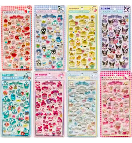 Set of 3D acrylic sticker banner packs with kawaii characters, assorted colors and shapes