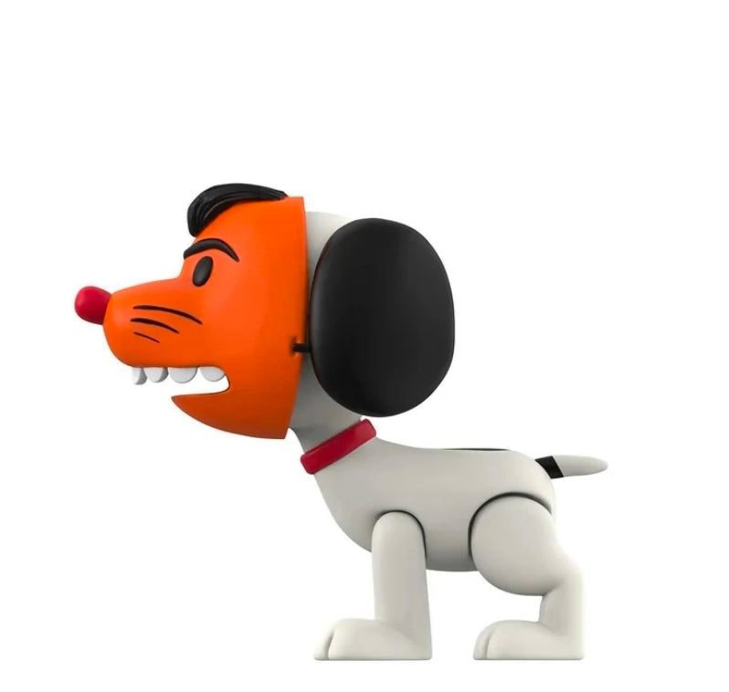 Side view orange dog Halloween blind box figure with black ears, red collar, and white body