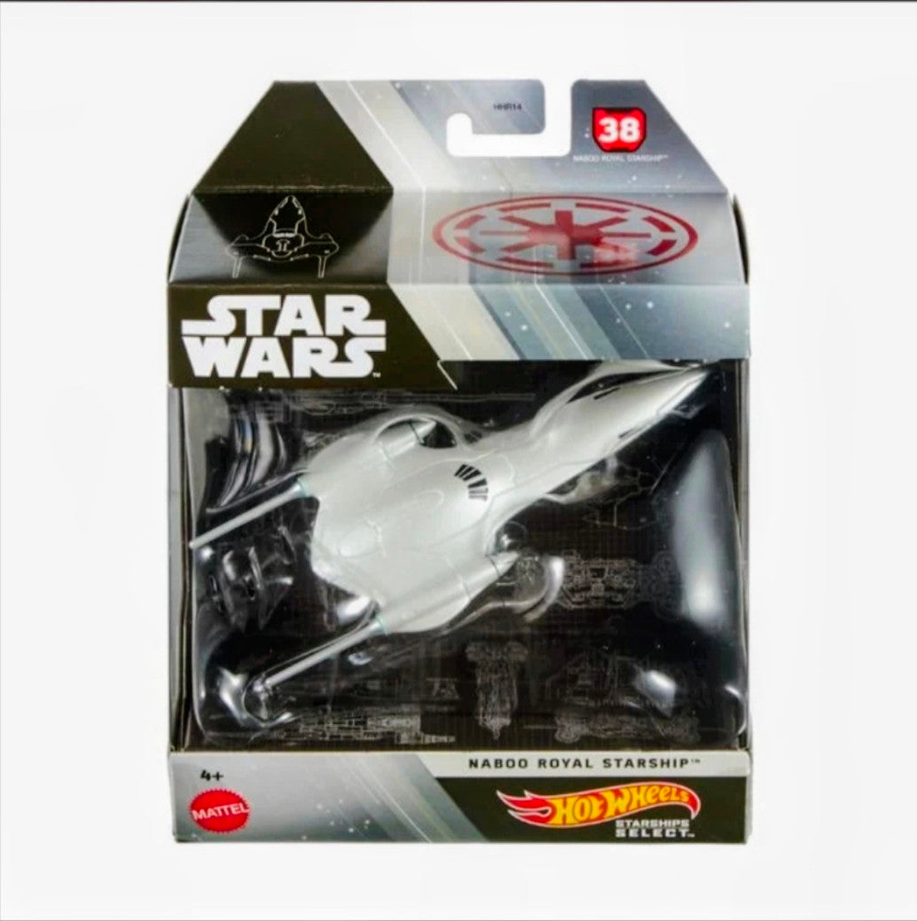 Star Wars Naboo Royal Starship die-cast toy in Hot Wheels blister pack